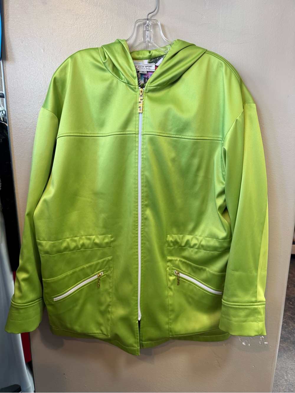 St. John Sport by Marie Gray Lime Green Hooded Zip Jacket Size S